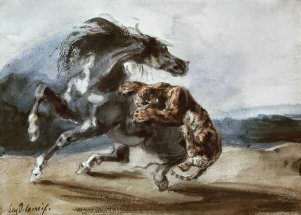 Tigre attaquant un cheval sauvage – Eugène Delacroix Eugène Delacroix 105x70