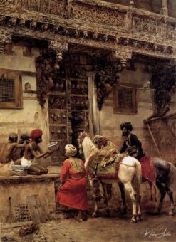 Artisan vendant des étuis près d’un bâtiment en bois de teck, Ahmedabad – Edwin Lord Weeks Edwin Lord Weeks