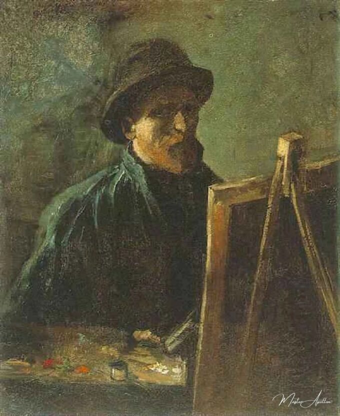 Autoportrait avec chapeau de feutre foncé au chevalet – Van Gogh Série des Autoportraits de Vincent van Gogh