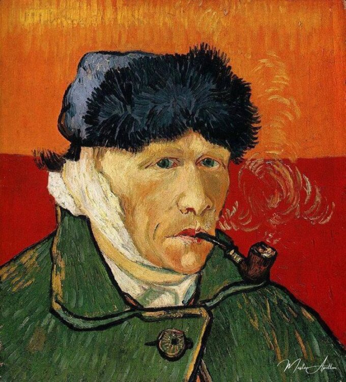 Autoportrait avec oreille bandée et pipe – Van Gogh Reproduction de Tableaux Célèbres