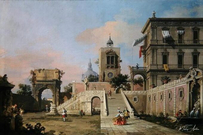 Capriccio de deux volées de marches menant à un palazzo, vers 1750 (huile sur toile) – Giovanni Antonio Canal Giovanni Antonio Canal