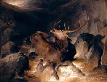 Cerf et chiens de chasse dans un torrent de montagne – Edwin Landseer Edwin Landseer