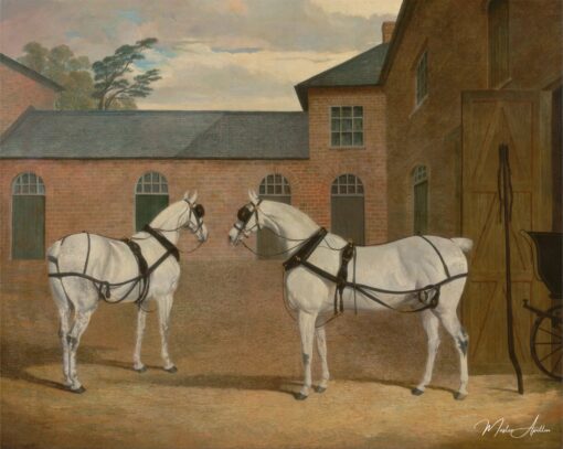 Chevaux d’attelage gris dans la cour d’attelage à Putteridge Bury, Hertfordshire – John Frederick Herring Snr John Frederick Herring Sr