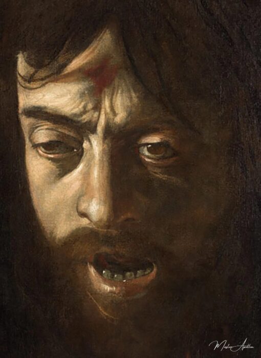 David avec la tête de Goliath, détail de la tête – Caravage Le Caravage