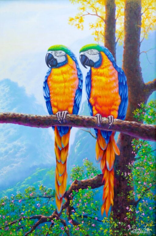 Deux aras sur une Branche | 60 x 90 cm La Galerie d'art en ligne art gallery 3