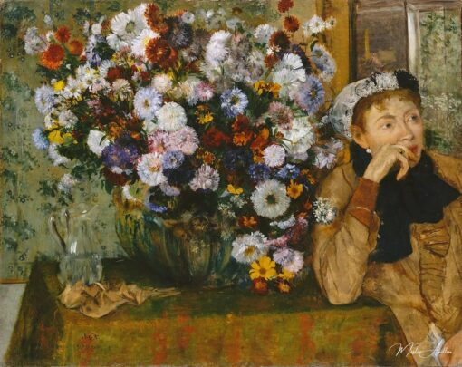 Femme assise à côté d’un vase de fleurs – Edgar Degas Edgar Degas
