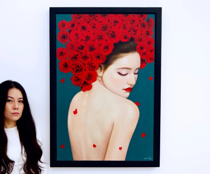 Femme Fragile avec des Roses | 60 x 90 cm La Galerie d'art en ligne art gallery
