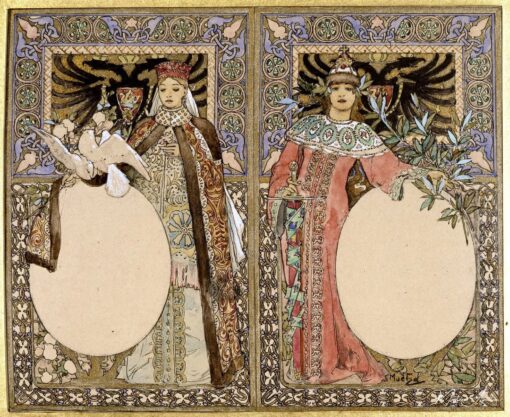 Illustration de livre avec des femmes en costume traditionnel – Mucha Alphonse Mucha