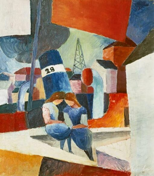 Image portuaire avec des enfants sur le mur (Duisbourg) – August Macke August Macke