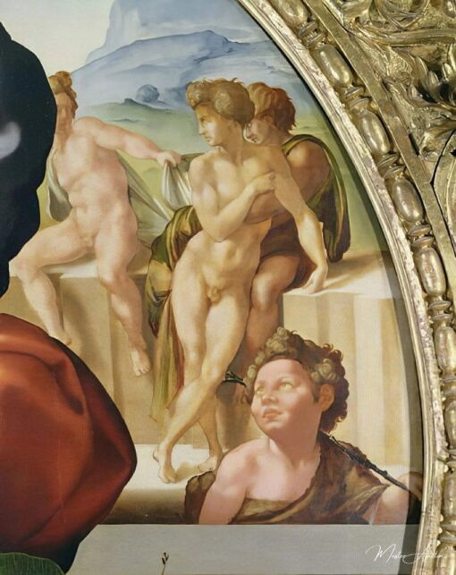 La Sainte Famille avec Saint Jean (Doni Tondo) montrant des personnages nus en arrière-plan – Michel-Ange Michel-Ange