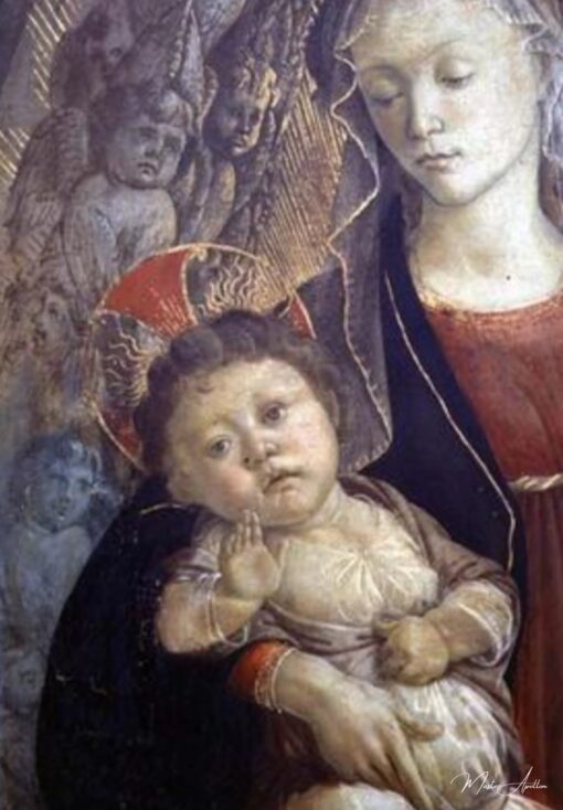 La Vierge et l’Enfant en gloire, détail de l’Enfant, 1468 (tempera sur panneau) (détail de 85673) – Sandro Botticelli Sandro Botticelli