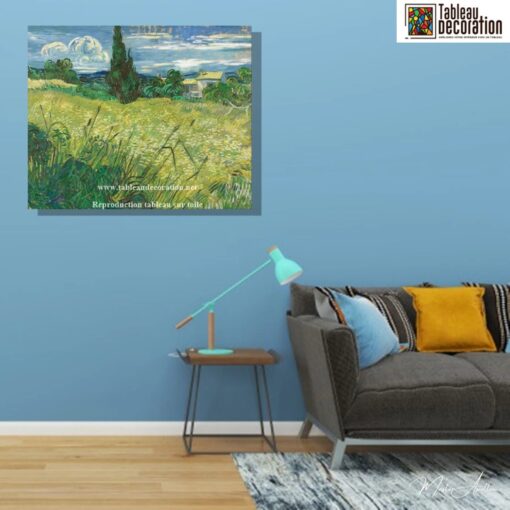 Le Champ de blé vert avec cyprès – Van Gogh Reproduction de Tableaux Célèbres 4