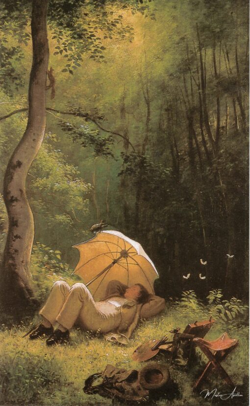 Le Peintre dans une clairière allongé sous un parasol – Carl Spitzweg Carl Spitzweg