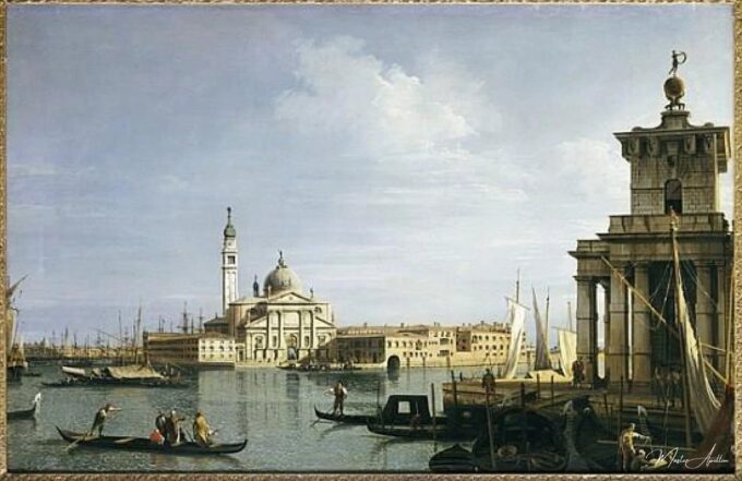 L’île de San Giorgio Maggiore, à Venise, avec la Punta della Dogana et de nombreux bateaux – Giovanni Antonio Canal Giovanni Antonio Canal