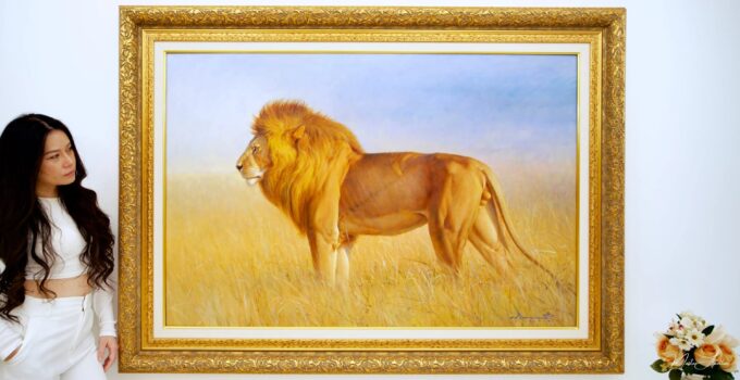 Lion dans la savane | 150 x 100 cm La Galerie d'art en ligne art gallery