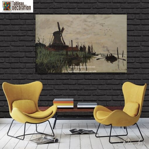 Moulin à vent et bateau à Zaandam – Tableau Monet Claude Monet 6