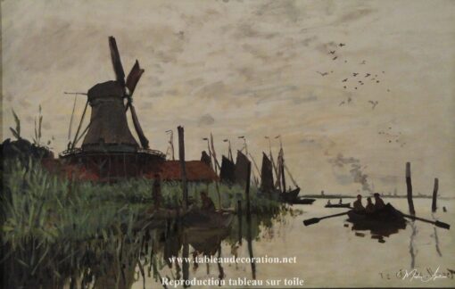 Moulin à vent et bateau à Zaandam – Tableau Monet Claude Monet