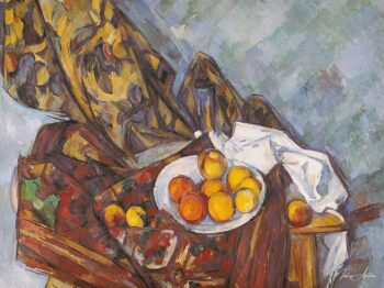 Nature morte avec le rideau fleuri et l’assiette de fruits – Paul Cézanne Paul Cézanne