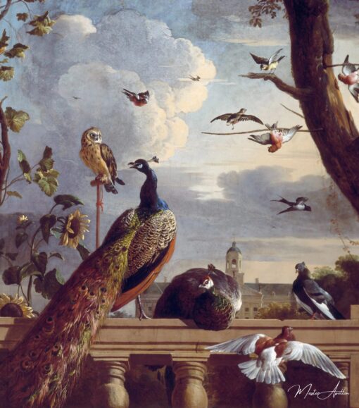 Oiseaux près d’une balustrade – Melchior d’Hondecoeter Melchior d'Hondecoeter