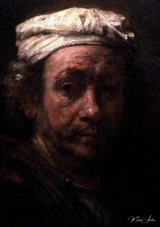 Portrait de l’artiste à son chevalet, détail du visage – Rembrandt van Rijn Rembrandt van Rijn