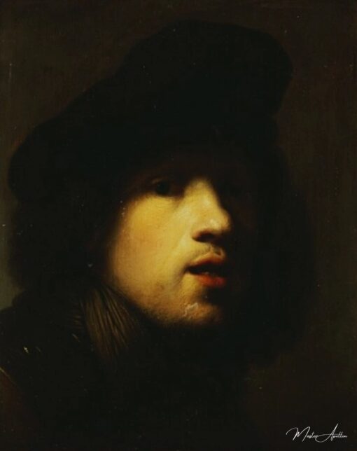 Portrait de l’artiste, tête et épaules, avec un béret noir et un gorget – Rembrandt van Rijn Rembrandt van Rijn