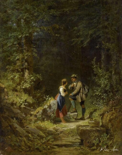 Rencontre dans la forêt (chasseur et laitière au puits de la forêt) – Carl Spitzweg Carl Spitzweg