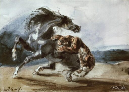 Tigre attaquant un cheval sauvage – Eugène Delacroix Eugène Delacroix