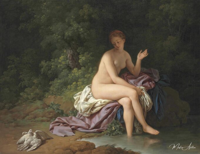 Une dame se baignant au bord d’une rivière, avec deux tourterelles – Louis Jean François Lagrenée Louis Jean François Lagrenée 2