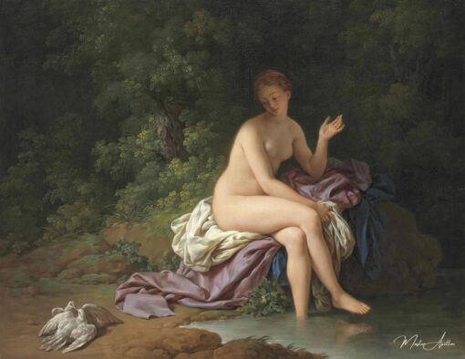 Une dame se baignant au bord d’une rivière, avec deux tourterelles – Louis Jean François Lagrenée Louis Jean François Lagrenée