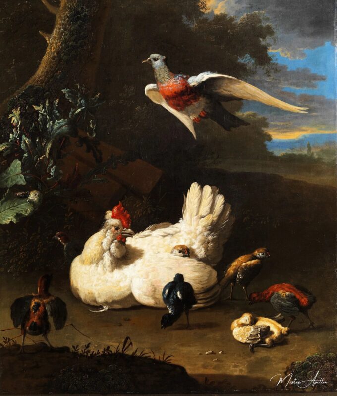 Une poule et ses poussins avec une colombe en vol près d’un arbre – Melchior d’Hondecoeter Melchior d'Hondecoeter 2