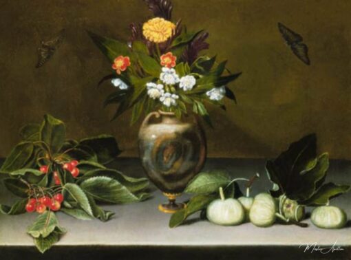 Vase avec des fleurs, cerises, figues et deux papillons – Caravage Le Caravage