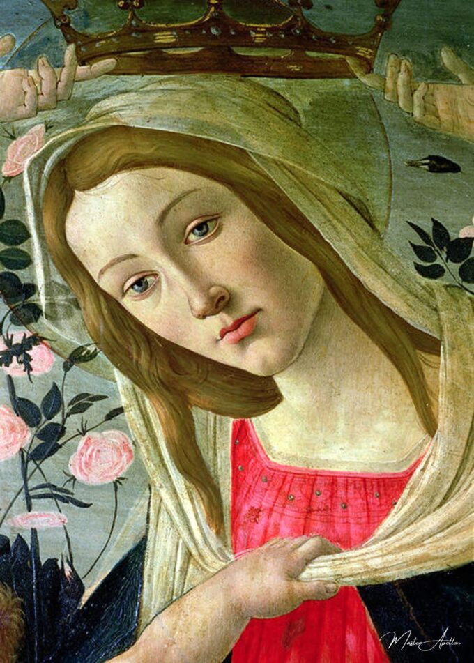 Vierge et enfant couronnés d’anges, détail de la Vierge – Sandro Botticelli Sandro Botticelli 2