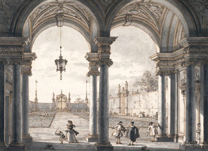 Vue sur un jardin à travers une colonnade baroque – Giovanni Antonio Canal Giovanni Antonio Canal 2